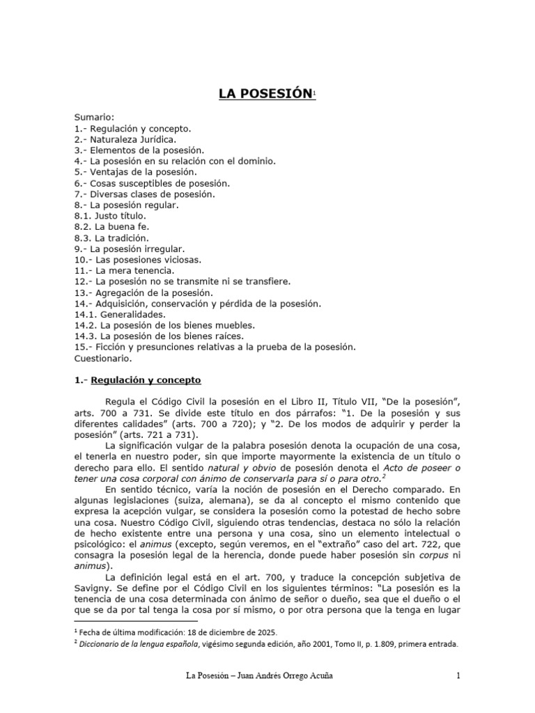 Conceptos Clave sobre la Posesión Jurídica | PDF | Posesión (Ley ...