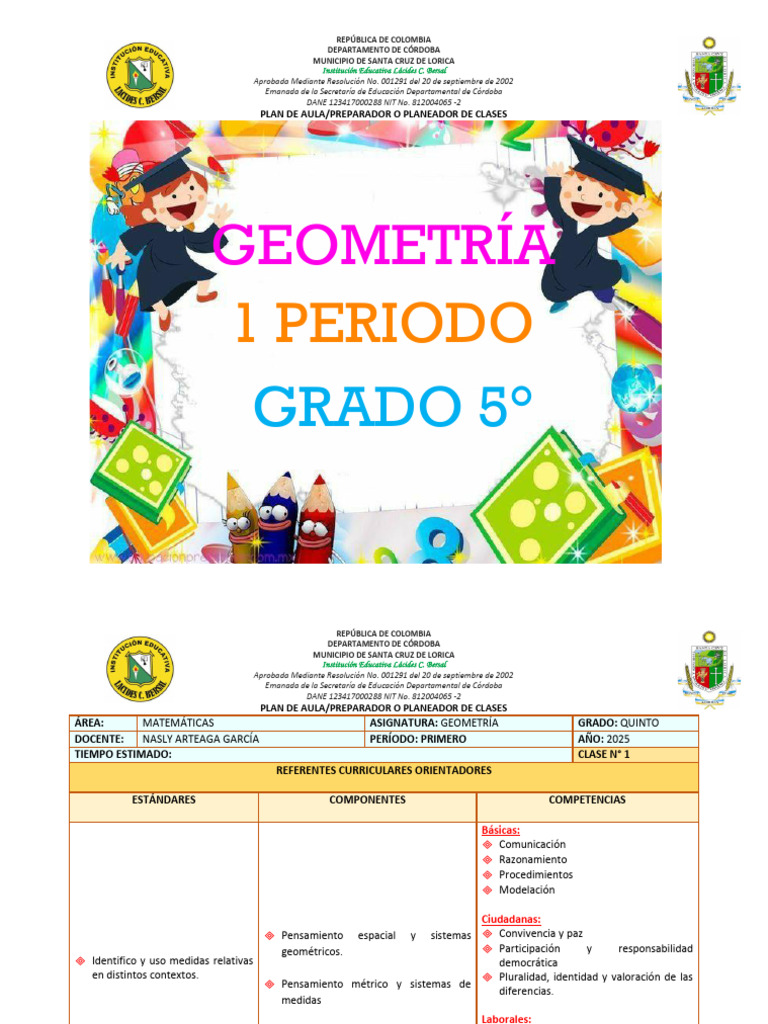 Plan de Aula de Geometría 5° Grado | PDF | Ángulo | Geometría euclidiana