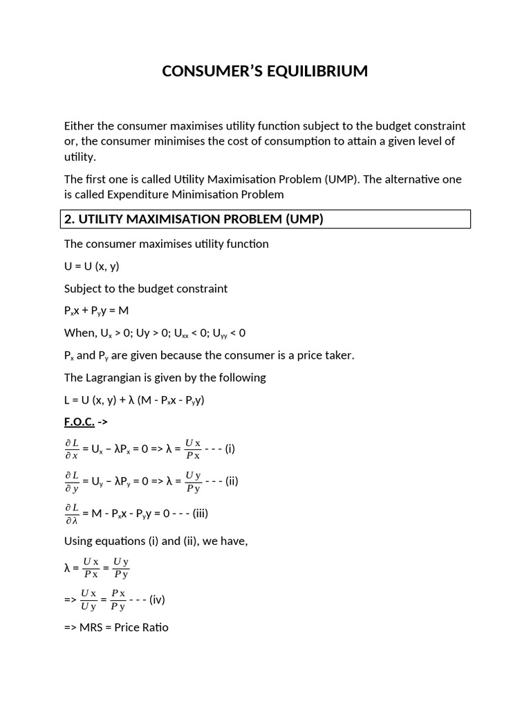 Consumer Equilibrium: Utility & Demand Analysis | PDF | Demand | Utility
