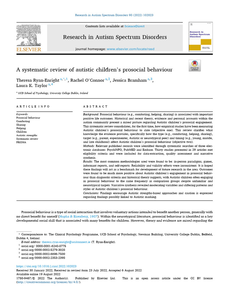 Prosocial Behavior in Autistic Children | PDF | Autism | Systematic Review