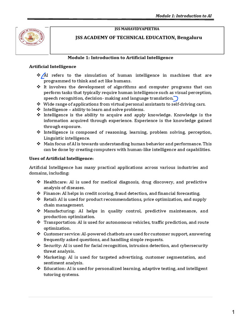 BCS515B Artificial Intelligence Module1 Notes | PDF | Artificial ...