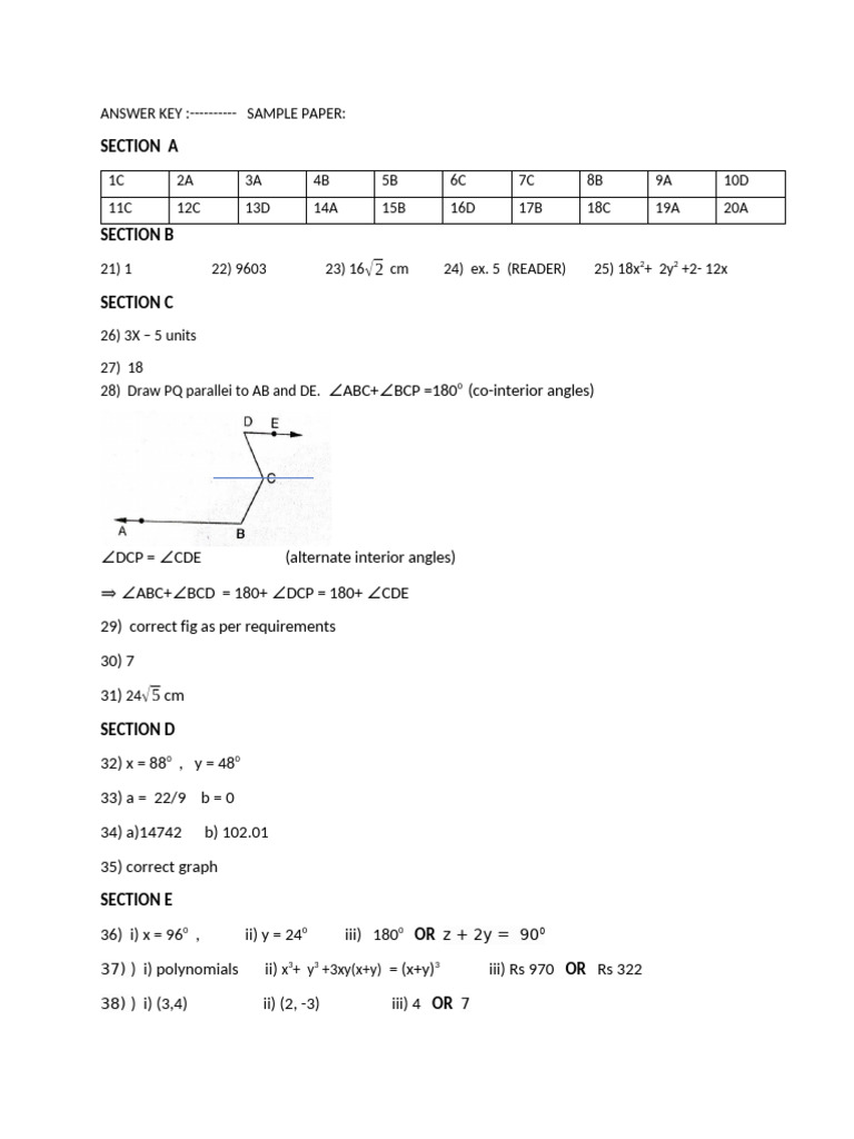 Sample Paper Answer Key | PDF