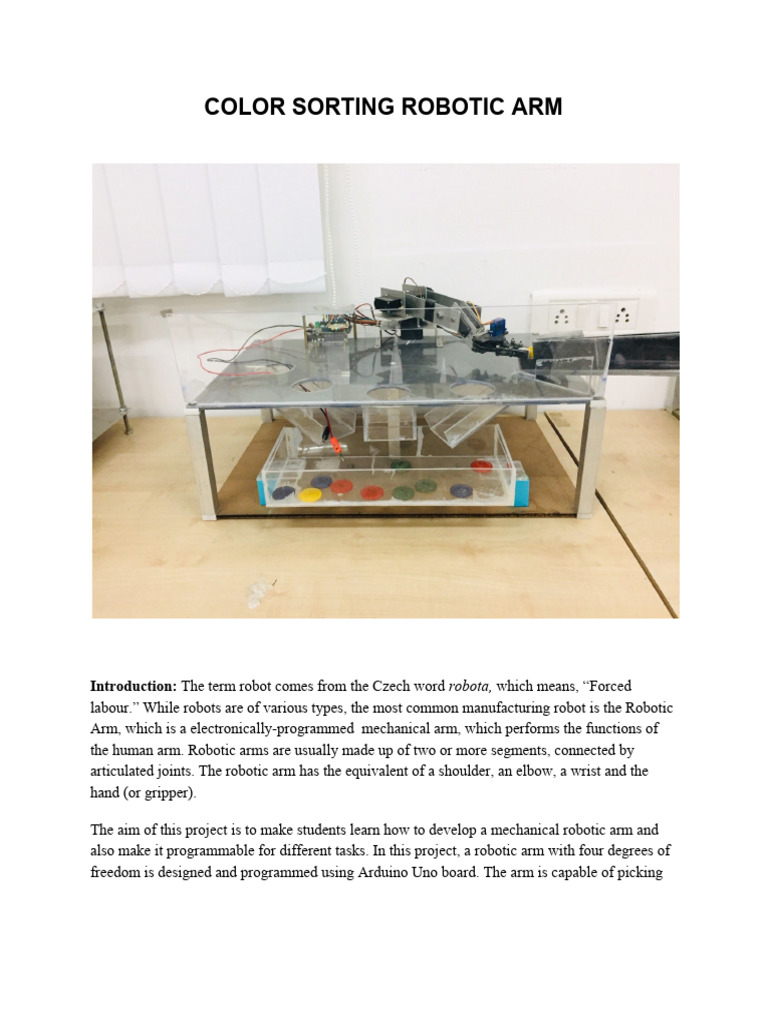Color Sorting Robotic Arm Project | PDF | Arduino | Computer Engineering