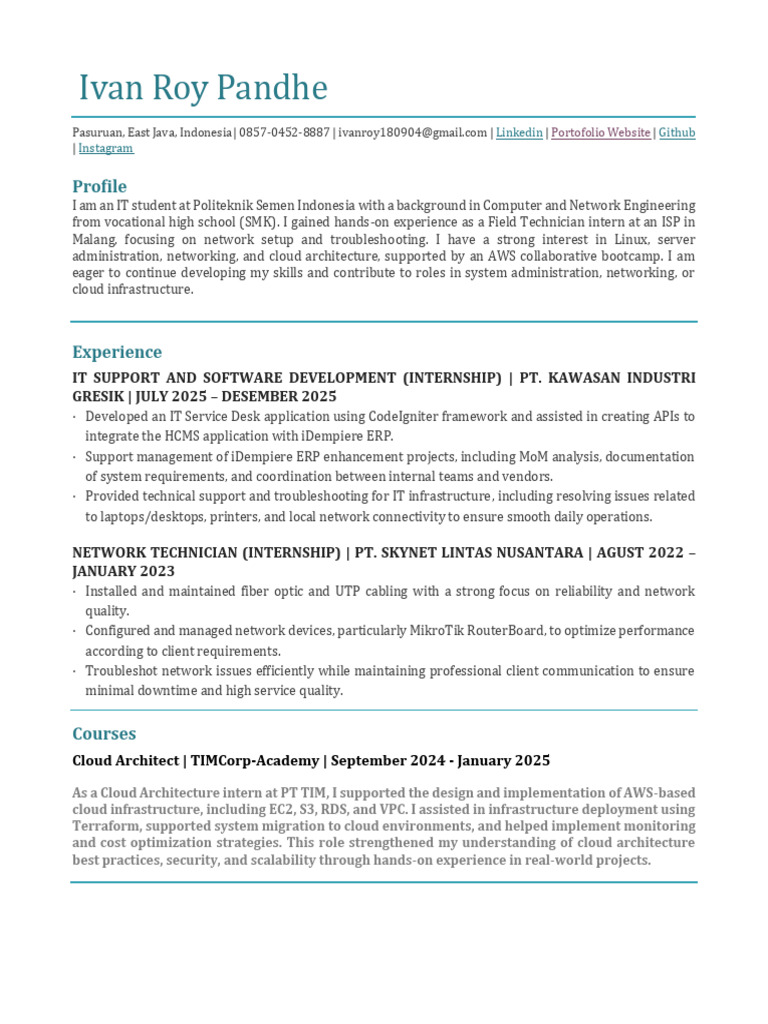 IvanRoyPandhe_CV | PDF | Cloud Computing | Computer Network
