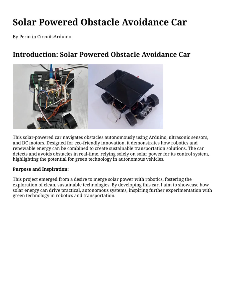 Solar-Powered Obstacle Avoidance Car | PDF | Direct Current | Robotics