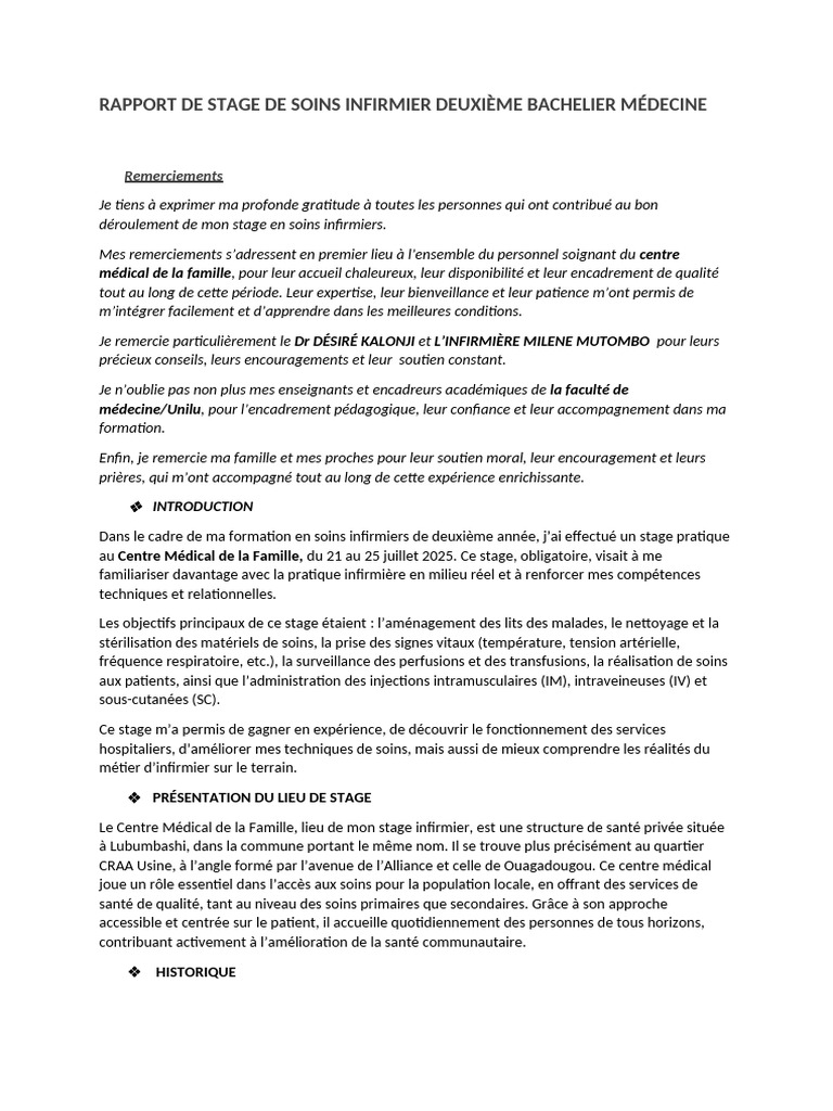 Rapport de Stage en Soins Infirmiers | PDF | Allaitement | Médecine