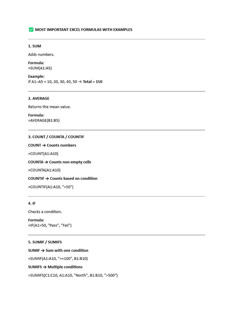 Essential Excel Formulas Explained | PDF