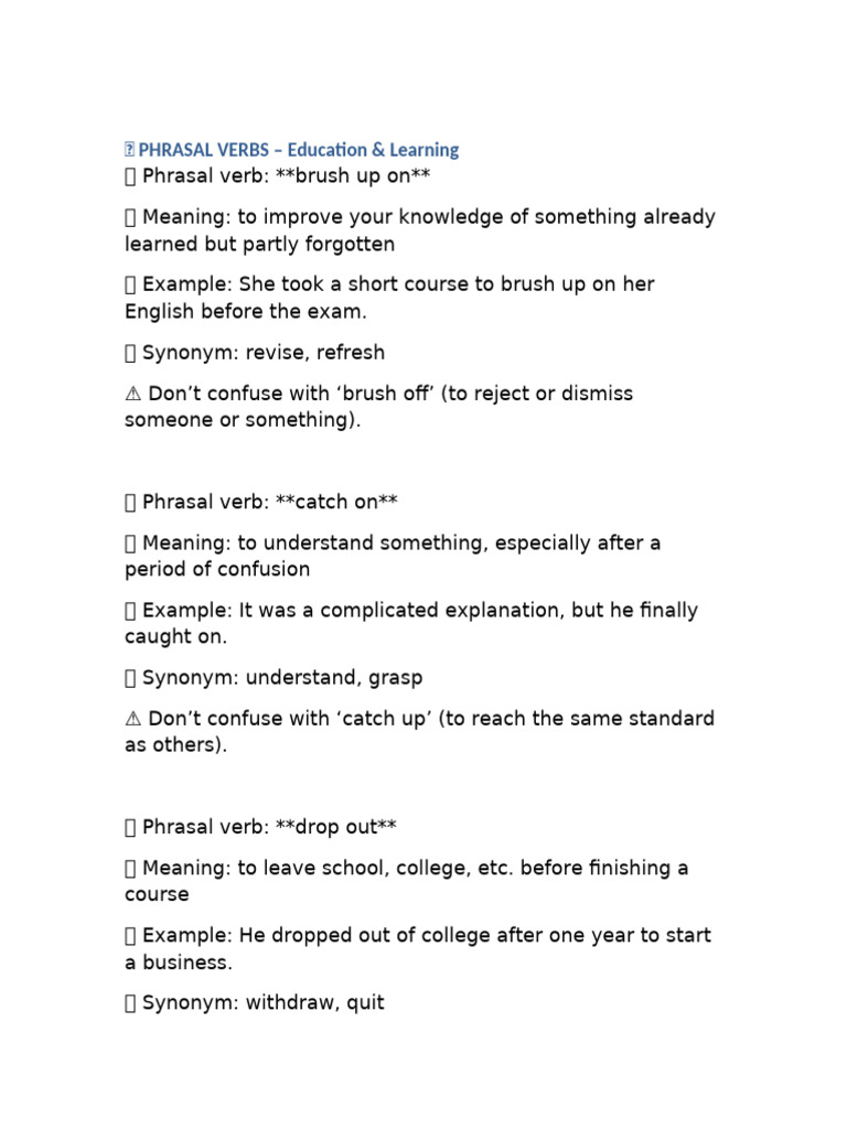 Essential Phrasal Verbs for Learning | PDF