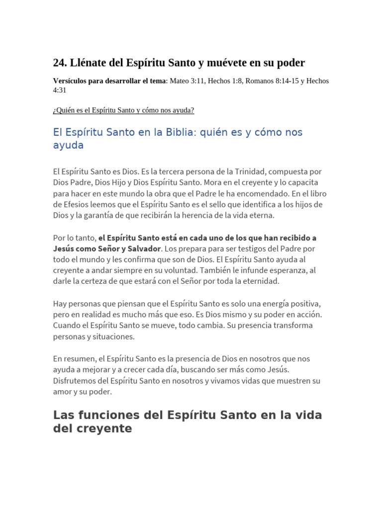 Poder del Espíritu Santo en el Creyente | PDF | espíritu Santo | Oración