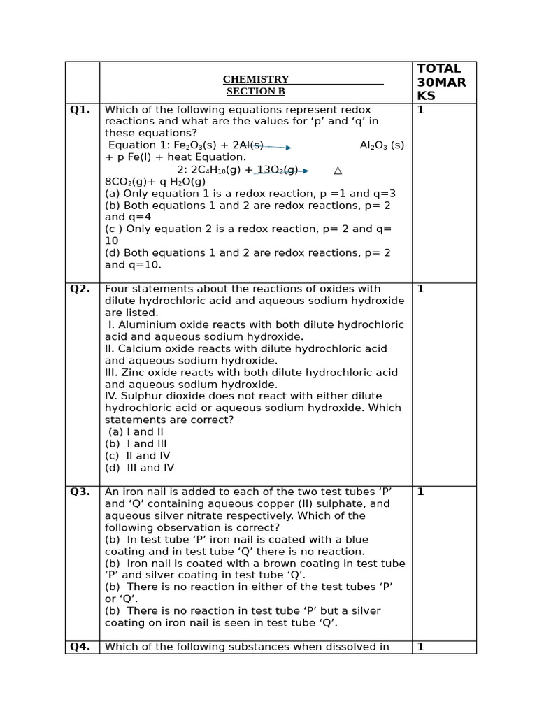 Test series class 10 | PDF | Chemical Reactions | Hydroxide