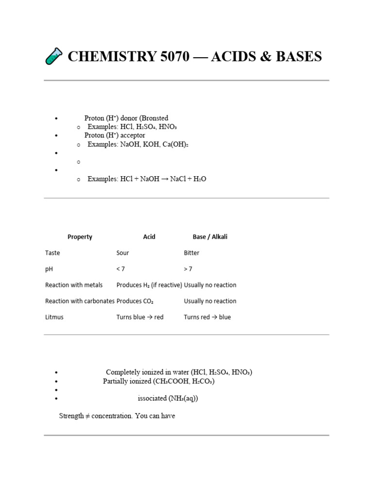 Acids and Bases: Key Concepts and Reactions | PDF | Acid | Ph