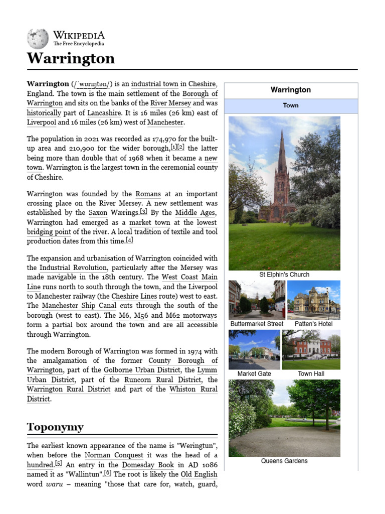 History and Overview of Warrington | PDF