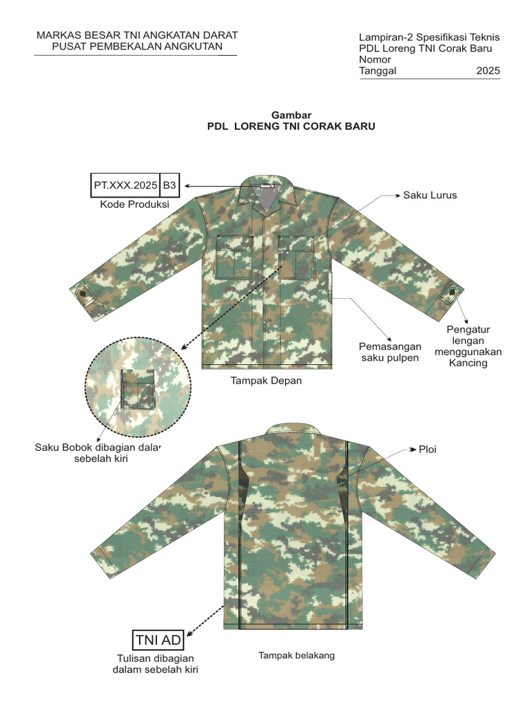 Spesifikasi PDL Loreng TNI 2025 | PDF