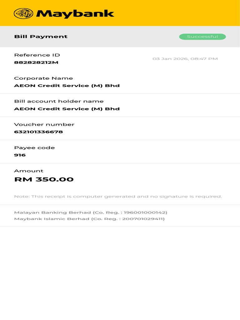 AEON Credit Bill Payment Receipt | PDF