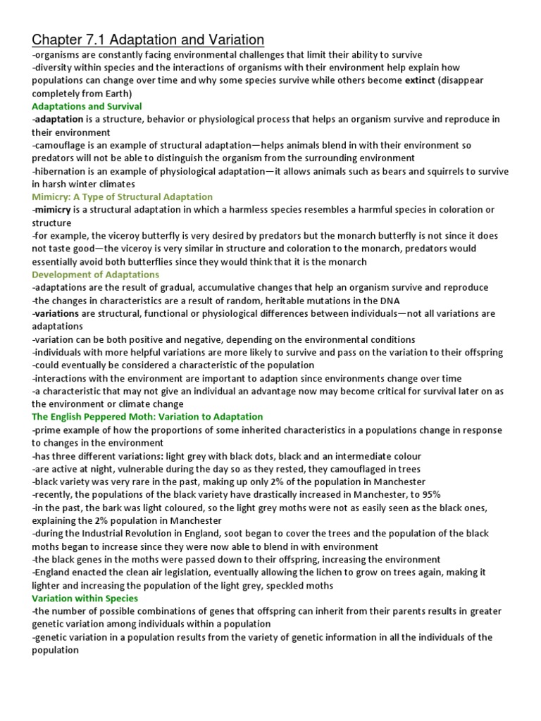 Adaptation and Variation in Organisms | PDF | Plant Breeding | Natural ...