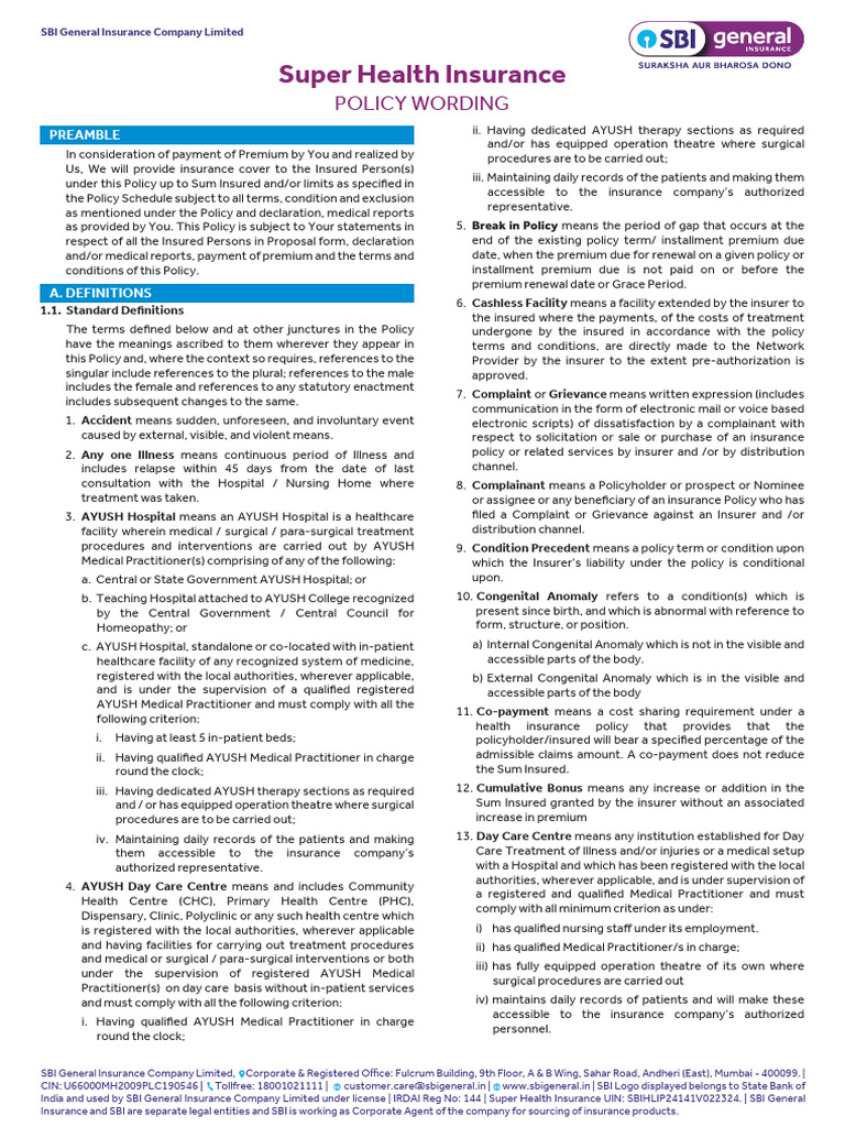 Super Health Insurance Policy Overview | PDF | Insurance | Hospital