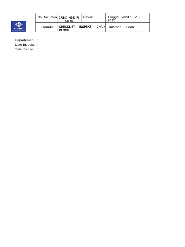 Checklist Inspeksi Chain Block 2025 | PDF