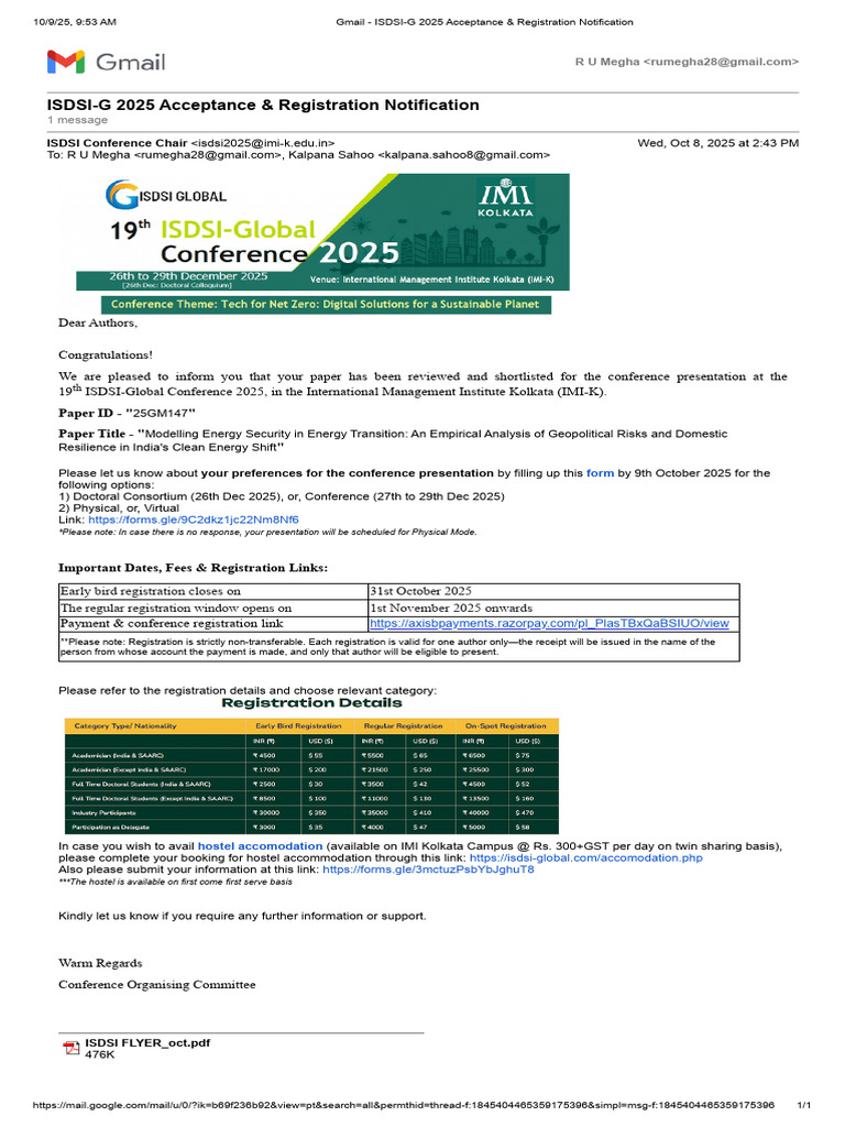 ISDSI 2025 Conference Acceptance Notice | PDF
