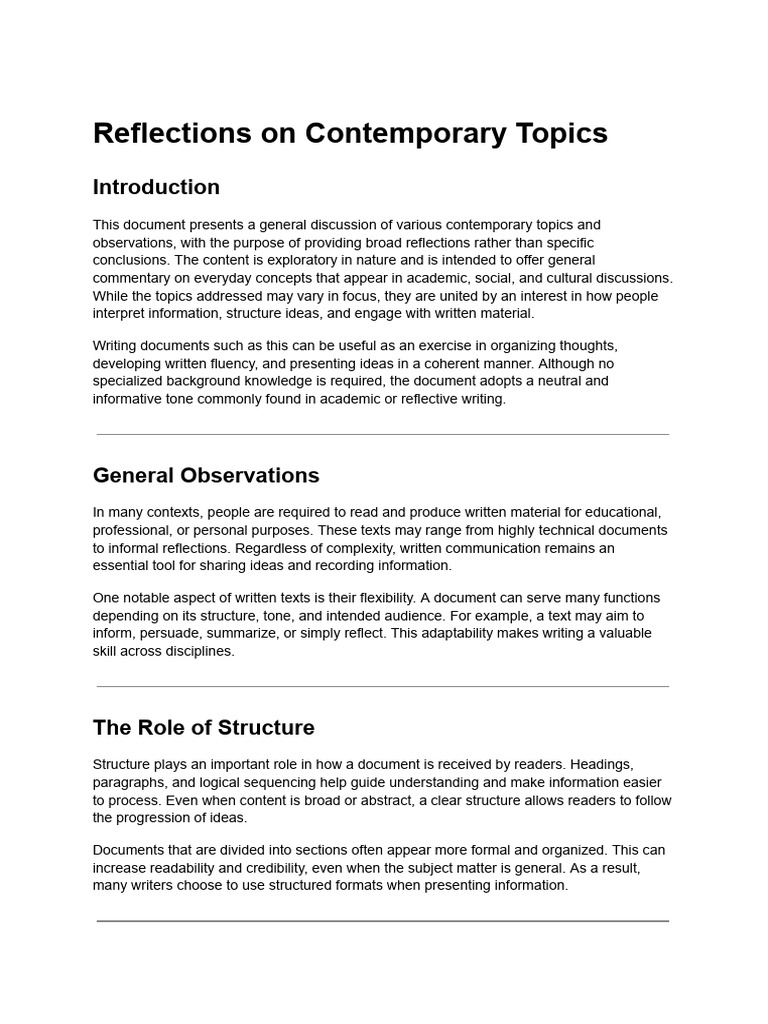 Reflections on Contemporary Topics | PDF | Information | Thought