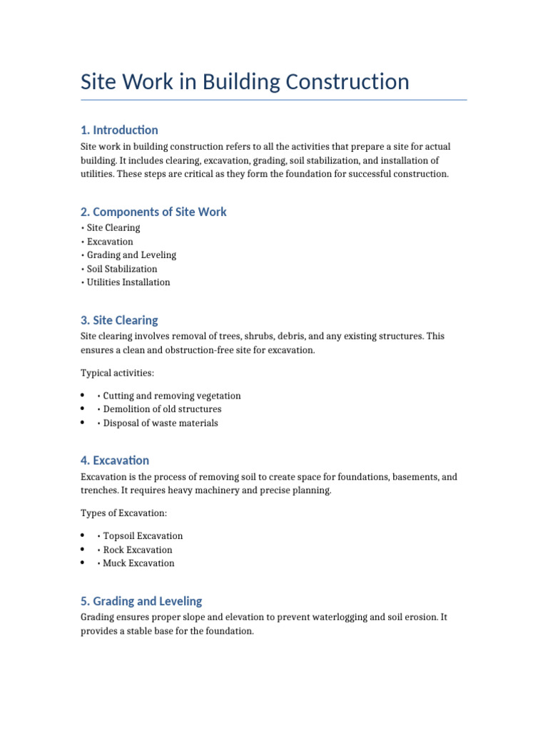 Essential Site Work for Construction | PDF