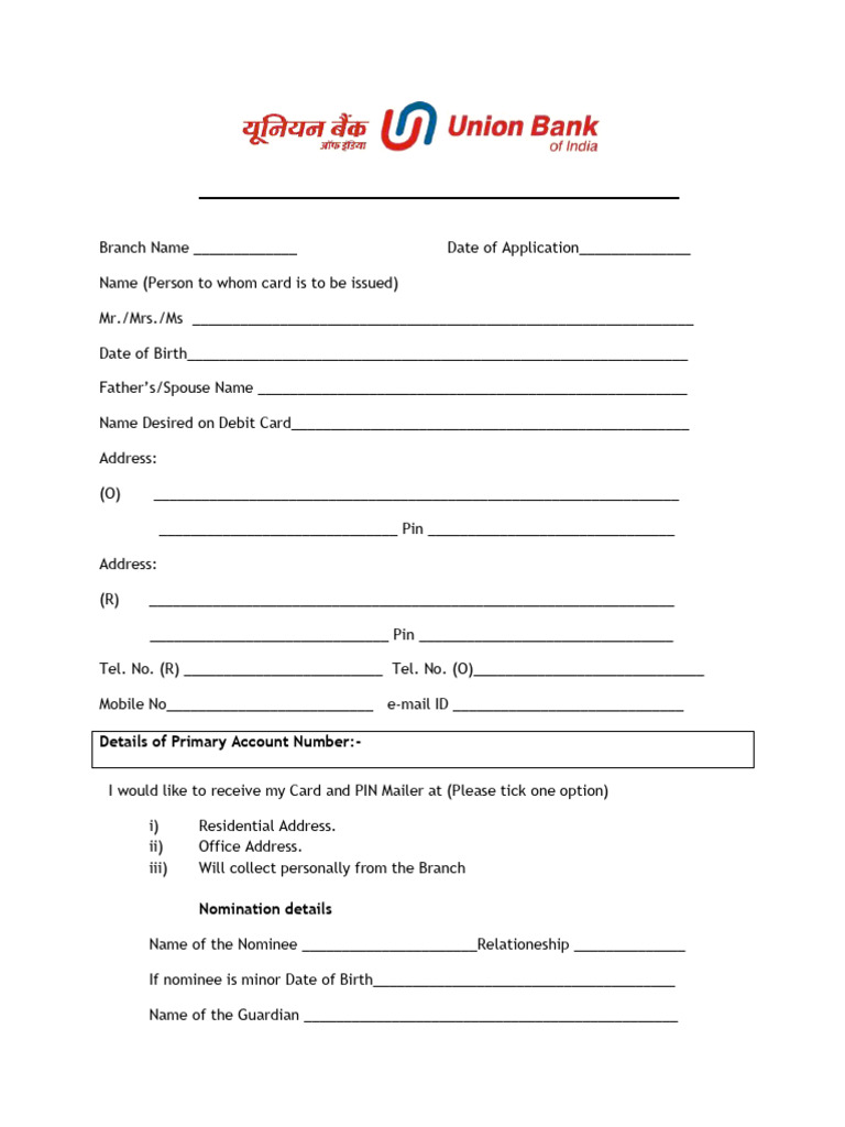 Debit Card Application Form Template | PDF | Debit Card | Personal ...