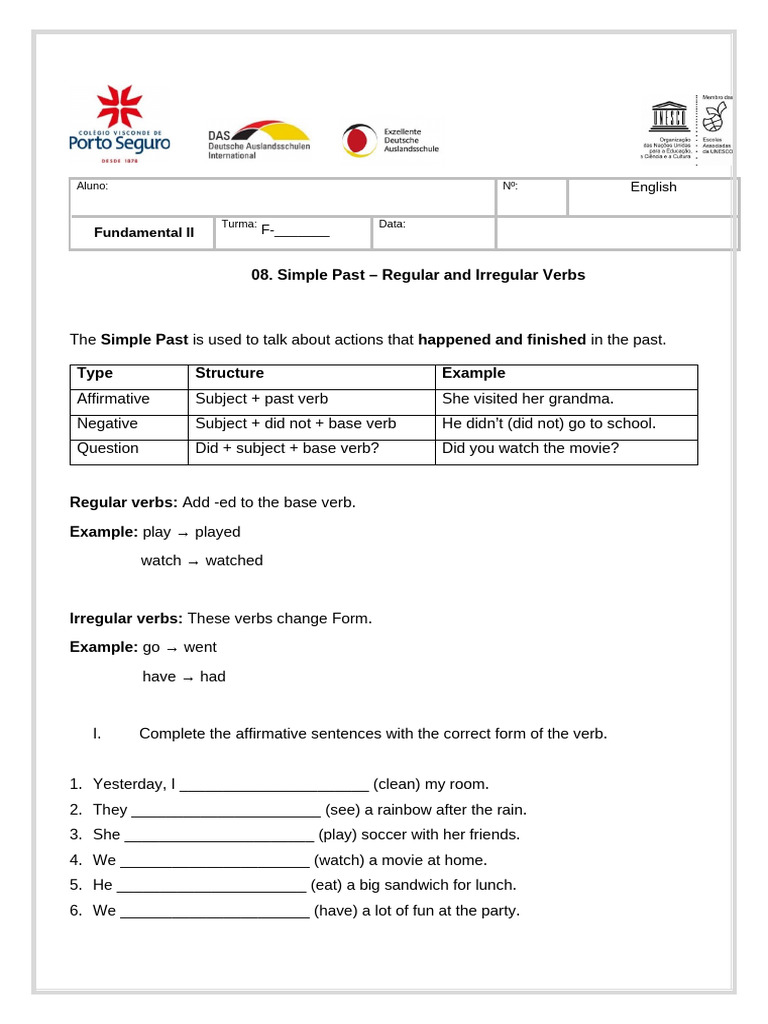 Simple Past Verbs: Exercises and Examples | PDF | Language Mechanics ...