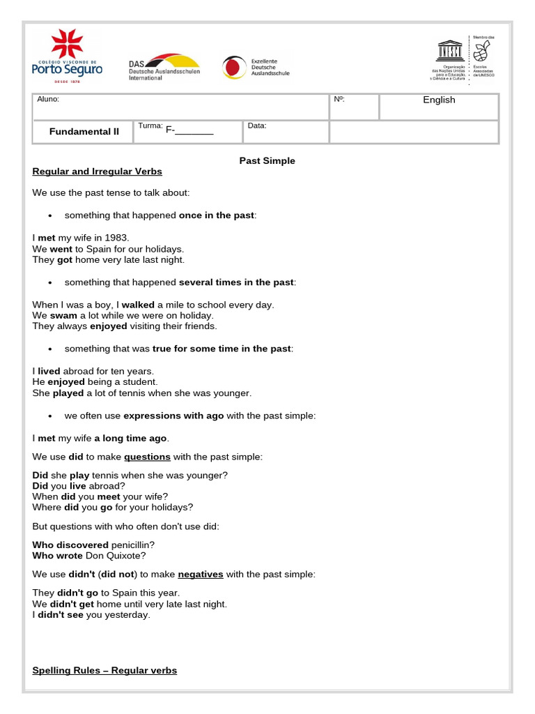 Past Simple Verbs: Exercises Guide | PDF | Semantic Units | Linguistic ...