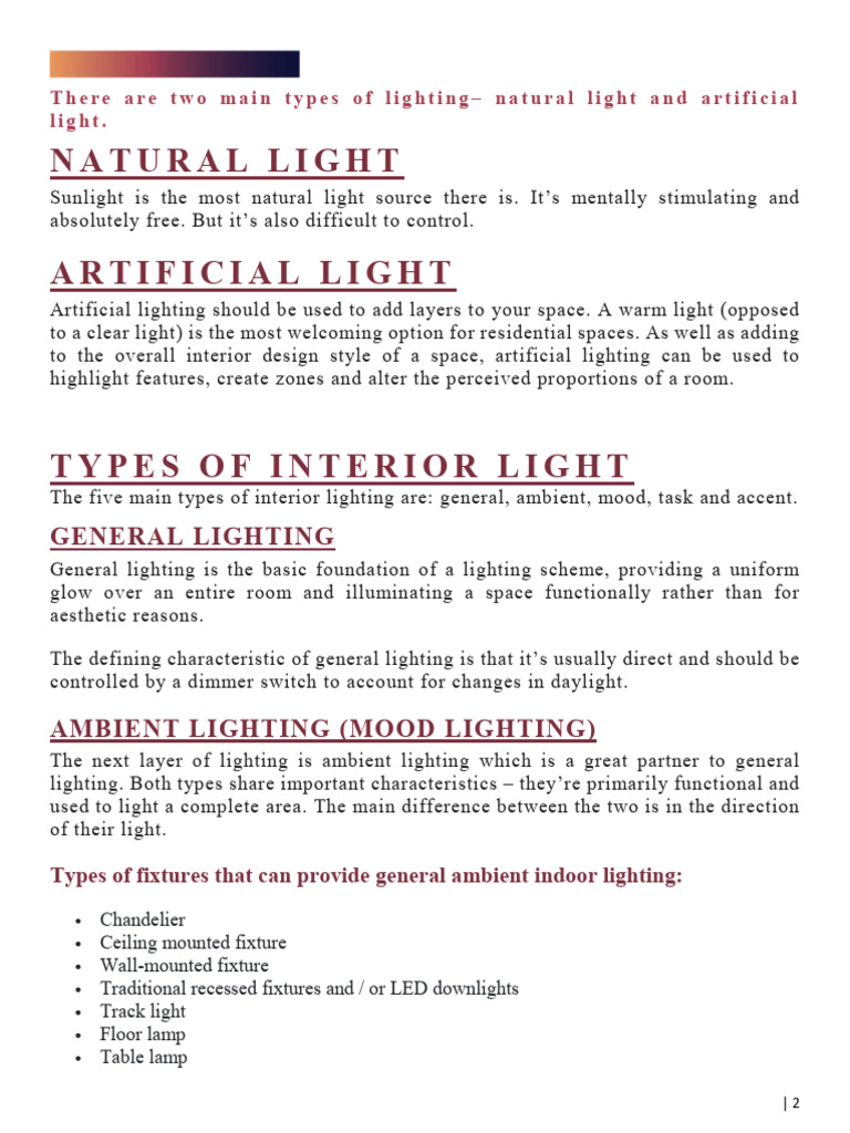 Types of Lighting | PDF | Lighting | Components