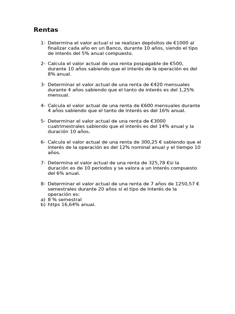 Cálculo de Valor Actual de Rentas | PDF