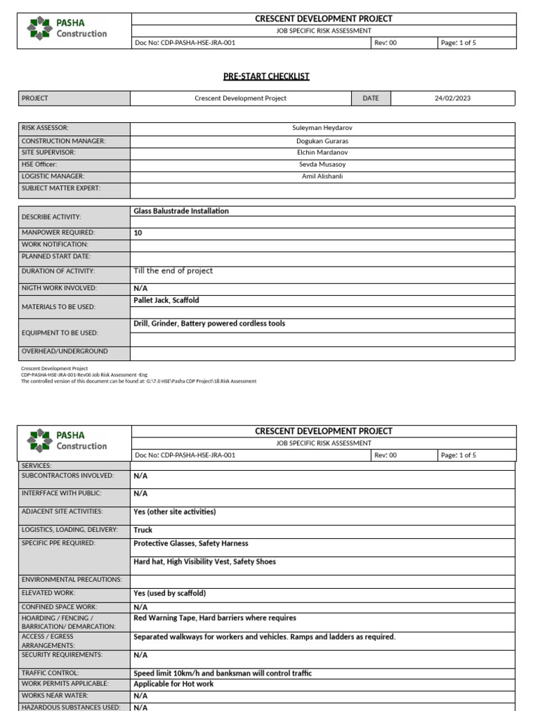 Crescent Project Risk Assessment Checklist | PDF | Risk | Risk Assessment