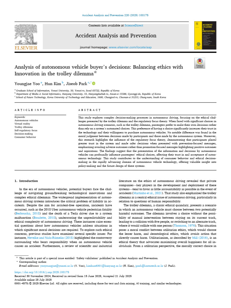 Ethical Decision-Making in Autonomous Vehicles | PDF | Utilitarianism ...