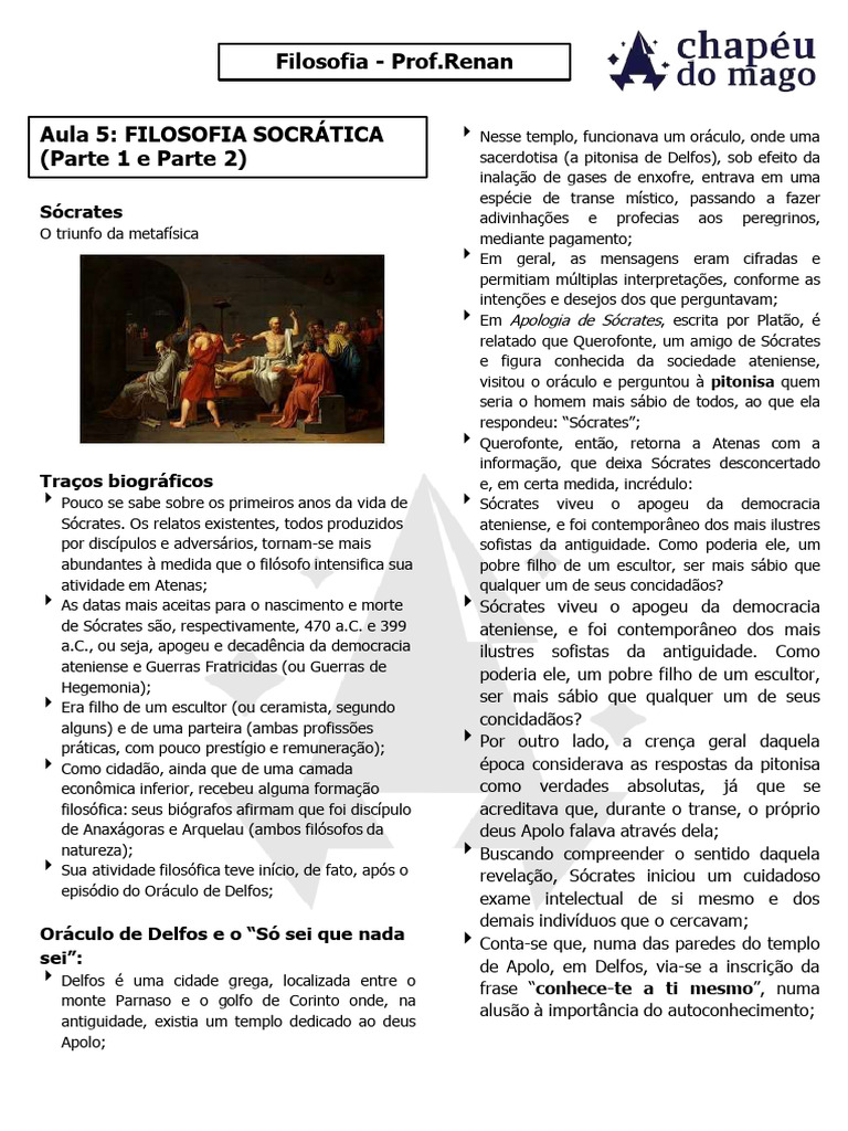 Filosofia Socrática: Vida e Método | PDF | Sócrates | Sabedoria