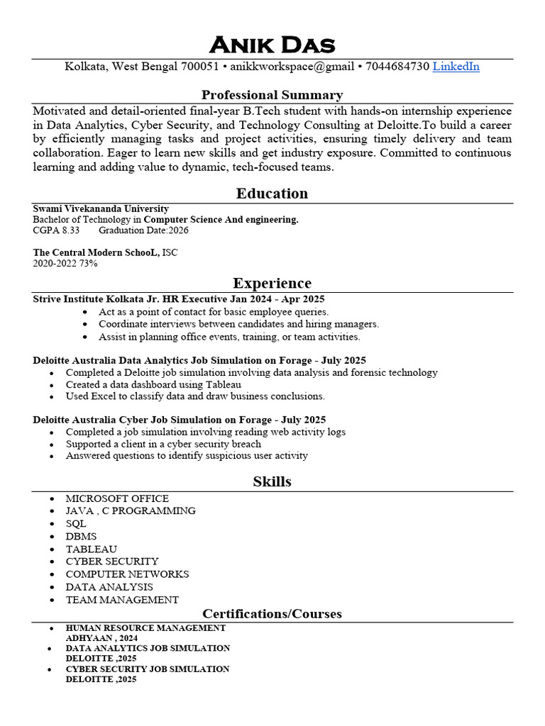 B.Tech Student with Data Analytics Skills | PDF
