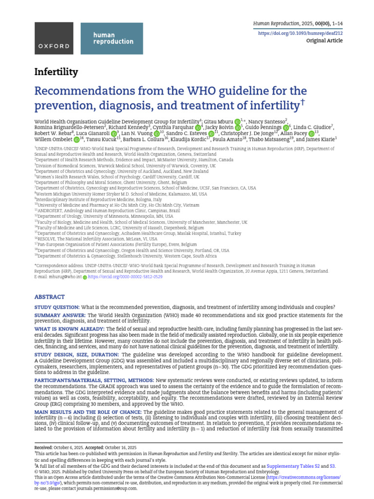 WHO Guidelines on Infertility Care | PDF | Infertility | World Health ...