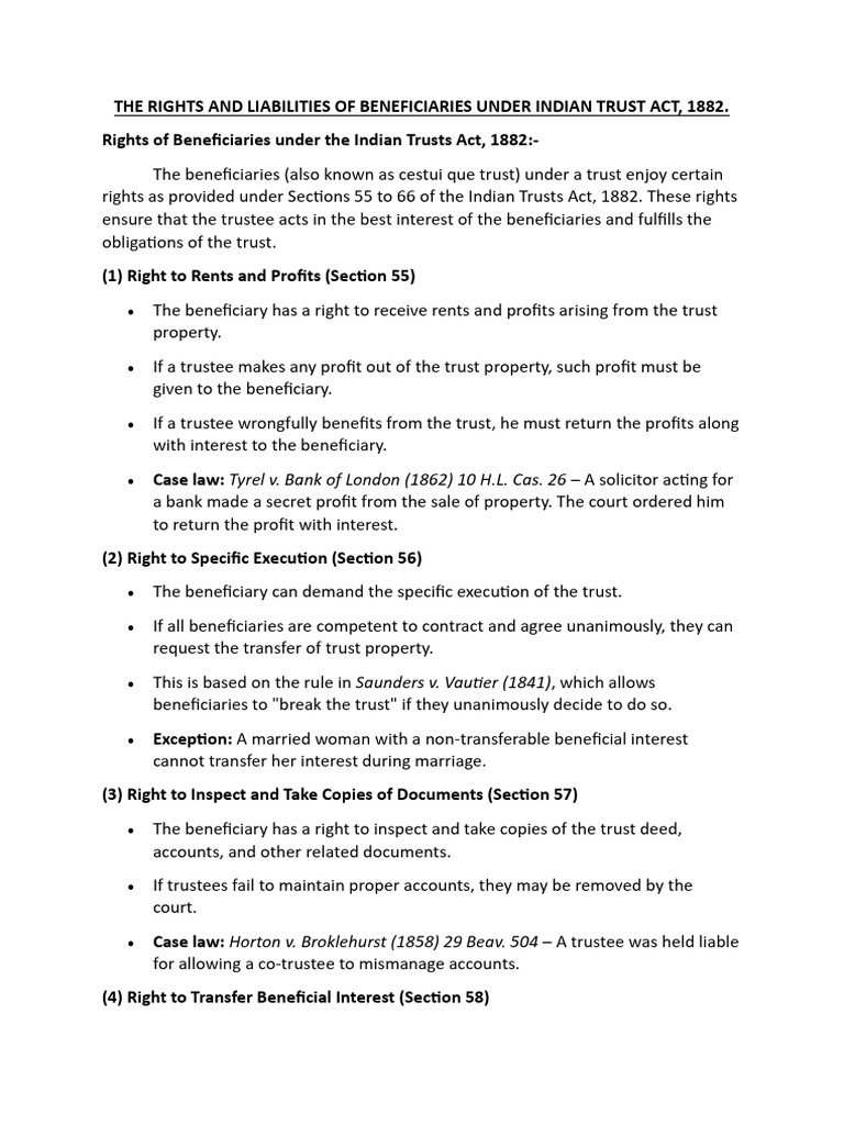 Beneficiaries' Rights in Indian Trusts Act | PDF | English Trust Law ...
