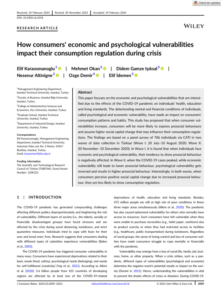 J of Consumer Behaviour - 2024 - Karaosmanoglu - How Consumers Economic ...