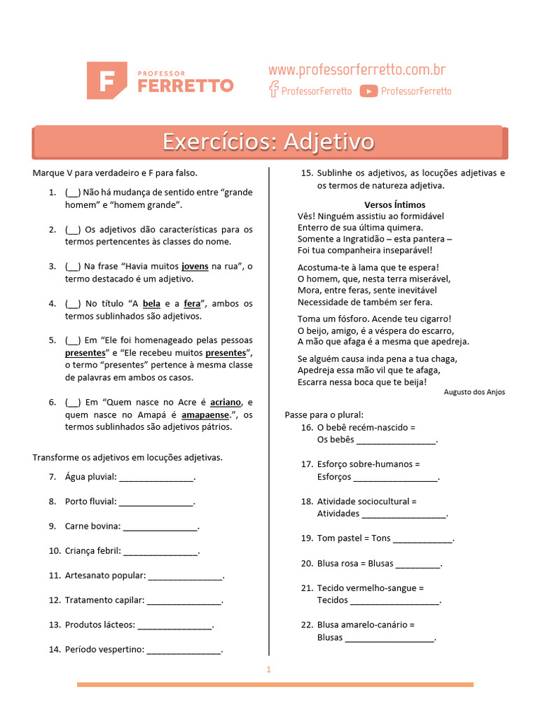 Exercícios sobre Adjetivos e Locuções | PDF