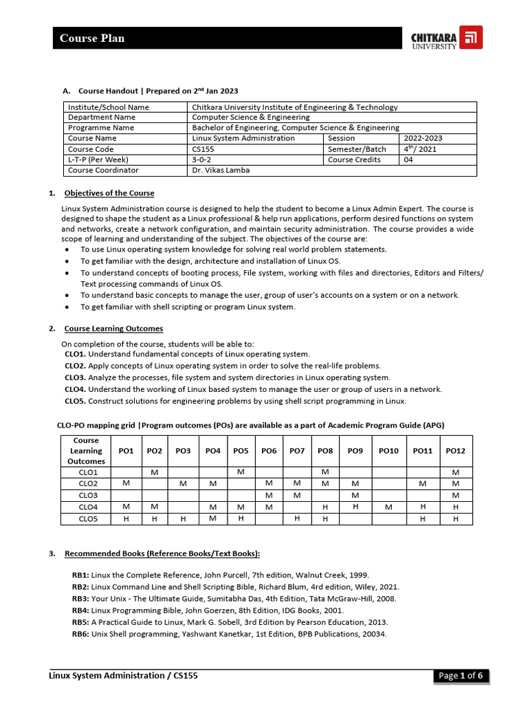 Linux System Administration Course Plan | PDF | Linux | File System