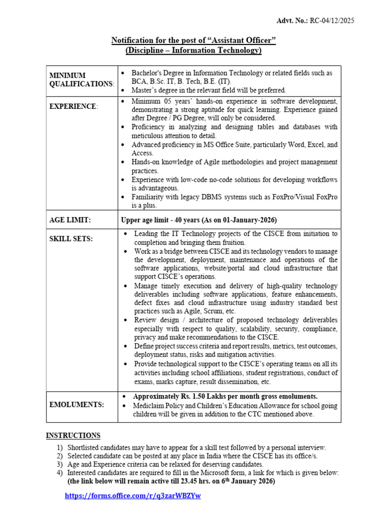 Assistant Officer IT Recruitment Notification | PDF | Agile Software ...