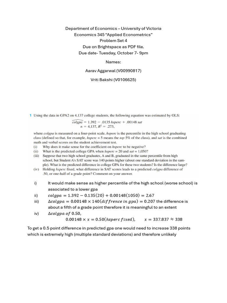 problem set 4 | PDF | Coefficient Of Determination | Statistical Analysis
