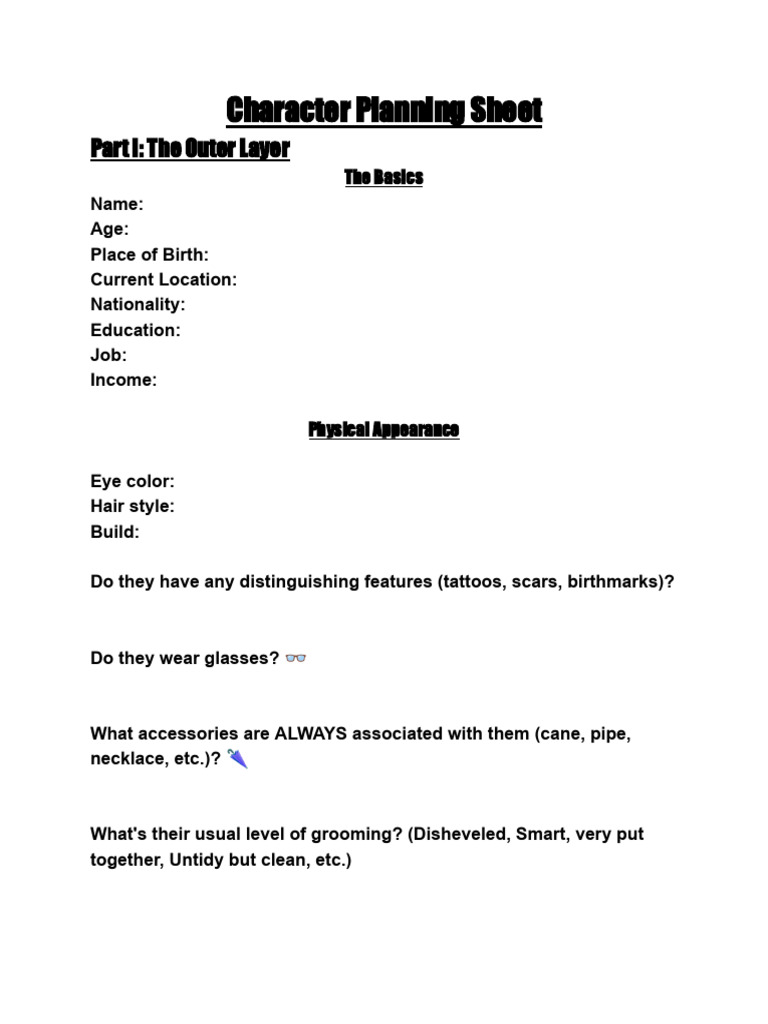 Character Development Planning Sheet | PDF | Social Psychology ...