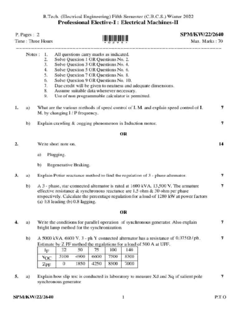 Electrical Machines II Exam Questions | PDF