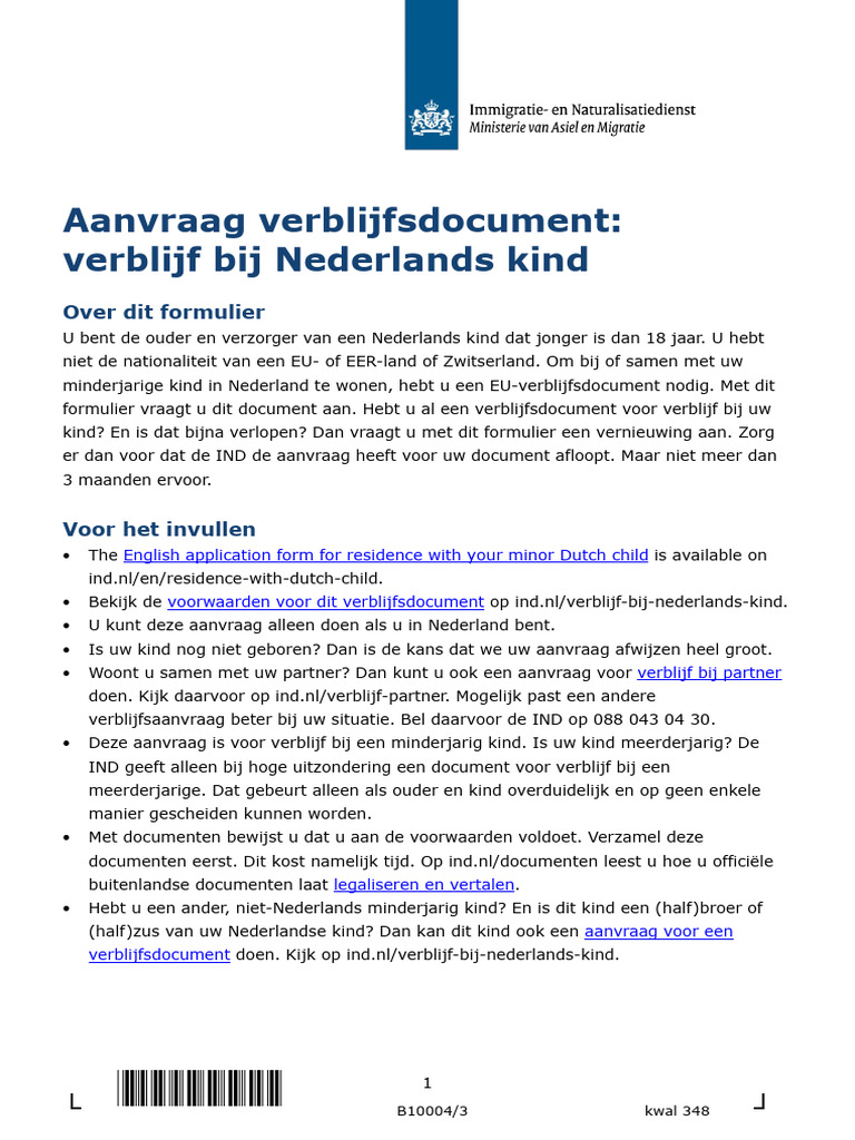Aanvraag Verblijfsdocument: Verblijf Bij Nederlands Kind: Over Dit ...