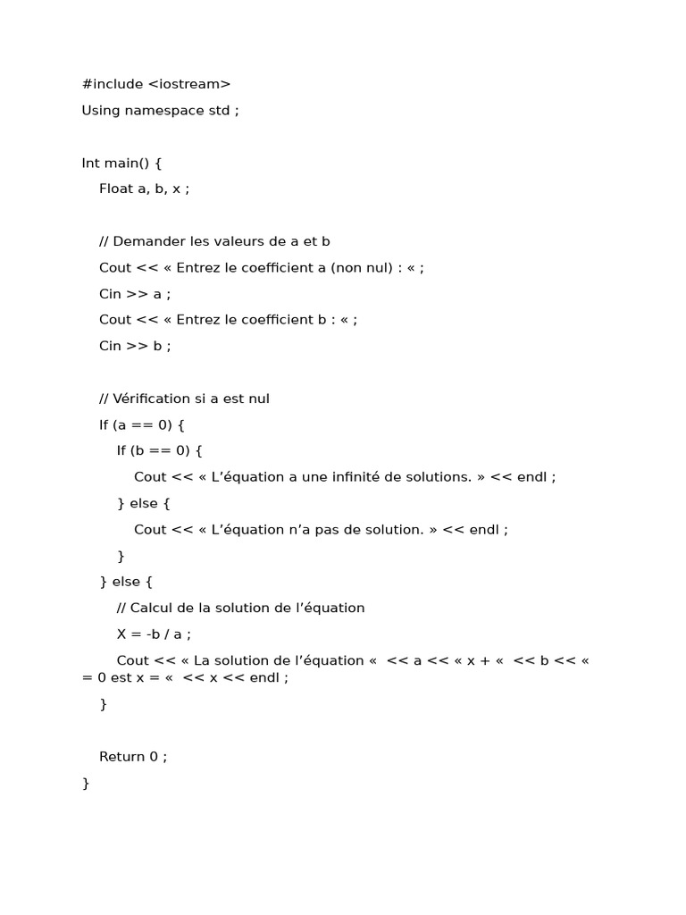 Résoudre une équation linéaire en C++ | PDF