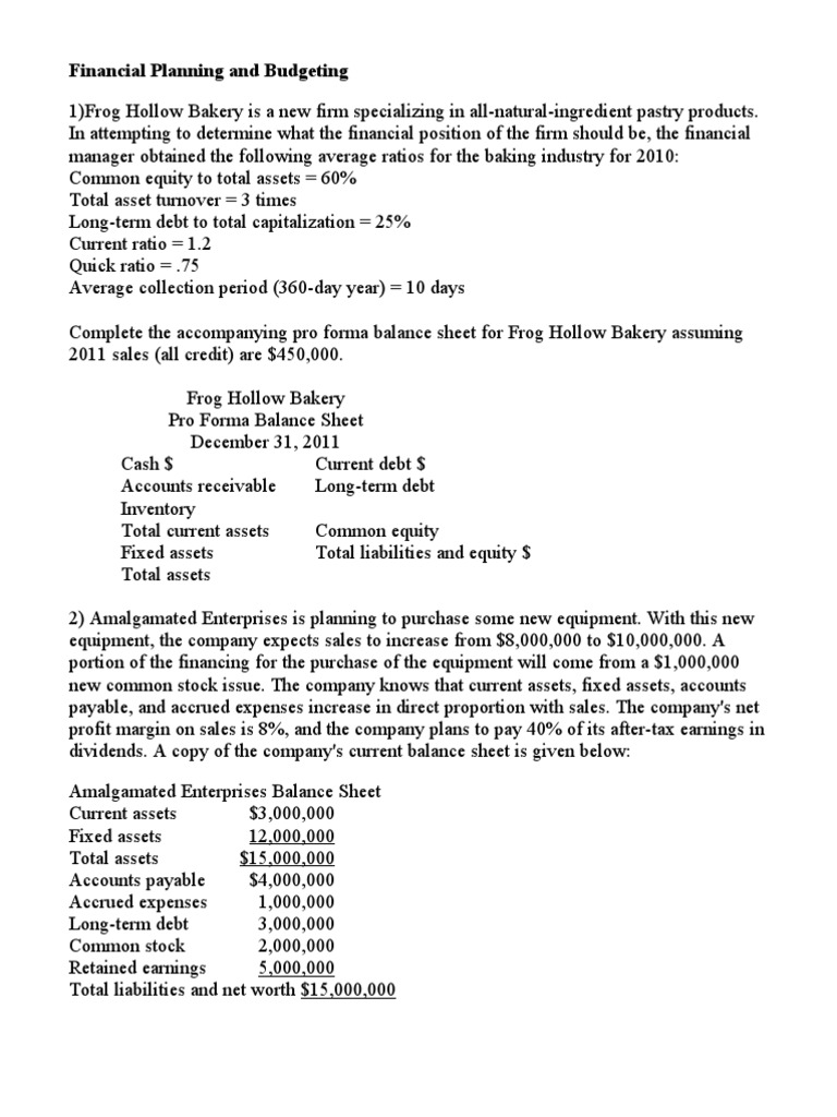 Financial Planning & Pro Forma Analysis | PDF | Revenue | Balance Sheet