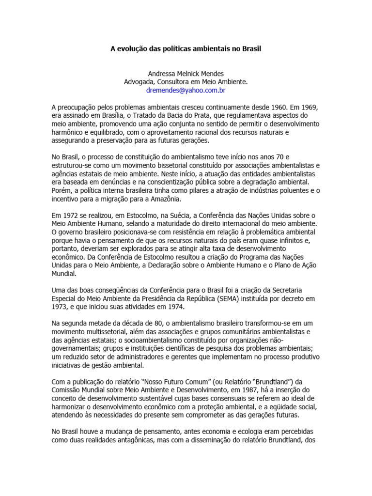 Evolução das Políticas Ambientais no Brasil | PDF | Movimento ...