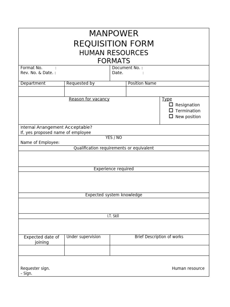 Manpower Requisition Form Template | PDF