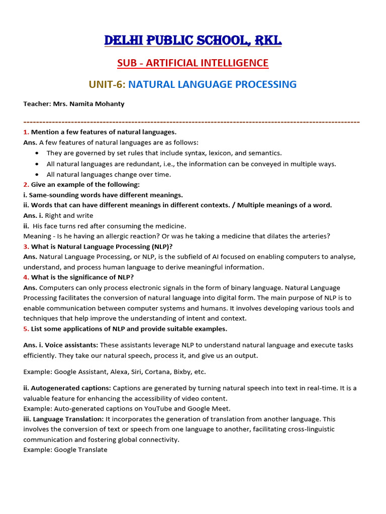 U - 6 - NLP _QA | PDF | Human Communication | Cognitive Science