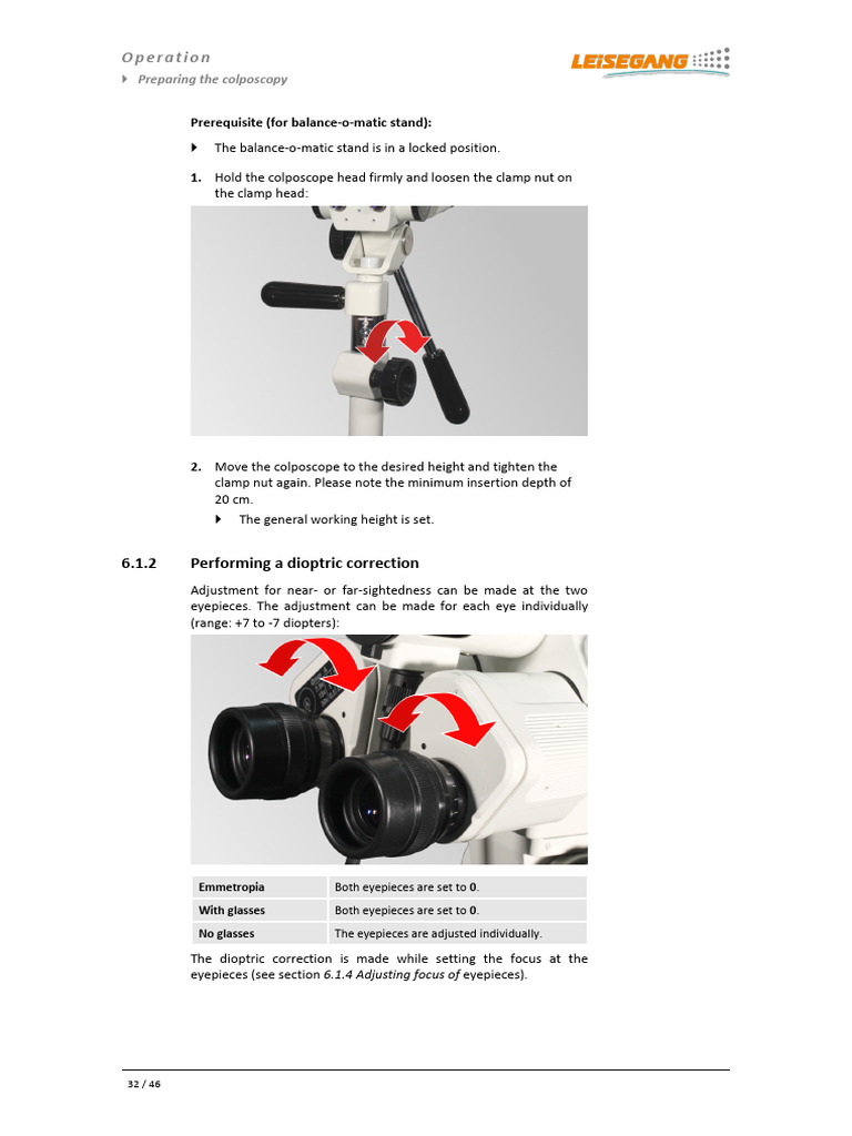 Colposcopy Setup and Adjustment Guide | PDF | Vision | Light