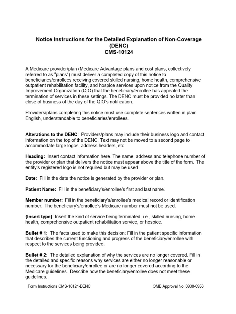 denc_instructions12343 | PDF | Medicare (United States) | Public Services